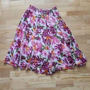 Mix Nouveau New York Vibrant Pink Purple Orange Floral Flowy Flared Skirt, Large